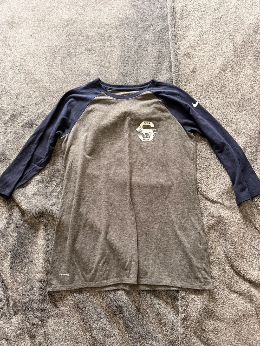 Nike Kids Gray Body Navy Raglan 3/4 Sleeve Tee with Penn State Logo
